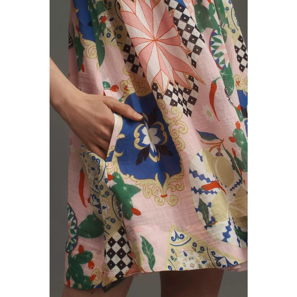 New Anthropologie Maeve Printed Halter Swing Mini Dress $148 X-SMALL Pink - Picture 2 of 5
